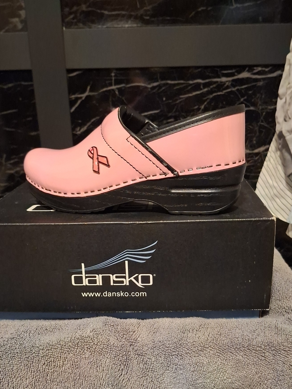 Dansko Pink Leather Slip-On Clog with Ribbon Detail